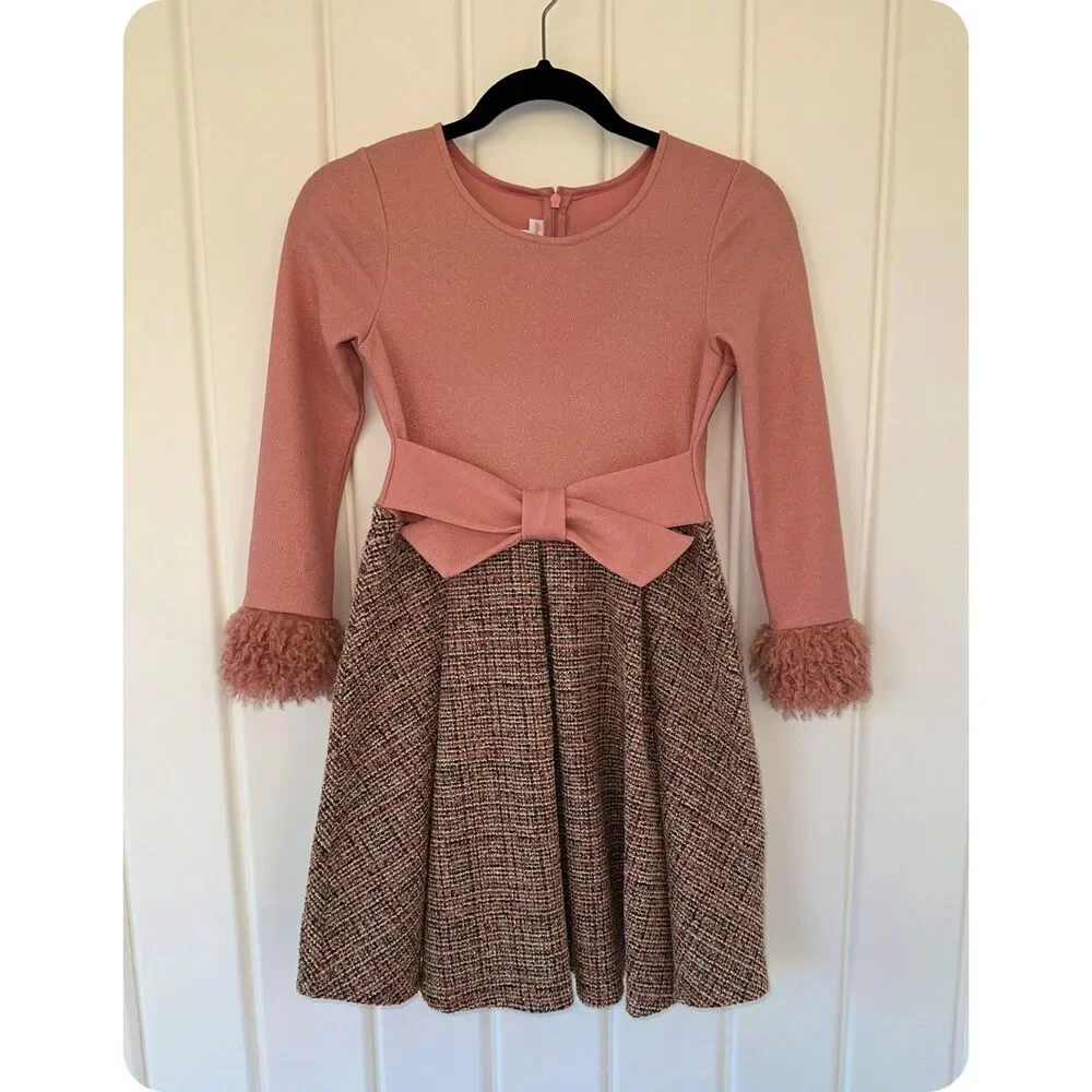 Bonnie Jean Girls Sleeve Foiled Liiverpool Kint Pink Dress Size 12